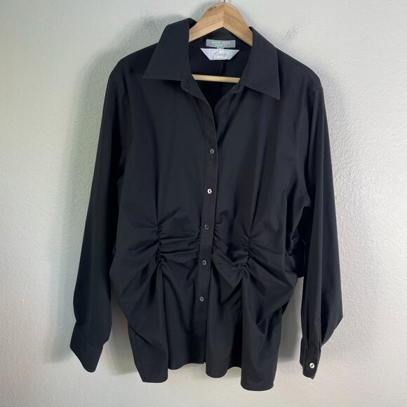 Foxcroft Non Iron Shirt Womens Plus 16W Black Shaped Fit Button Button Blouse - Picture 5 of 8